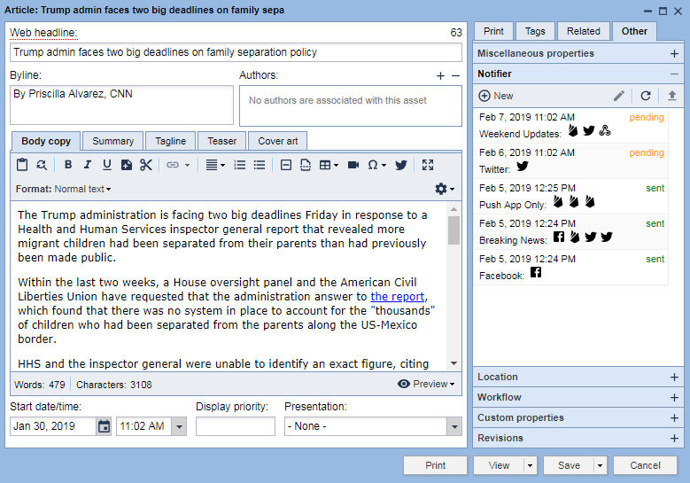 BLOX Notifier Editorial integration